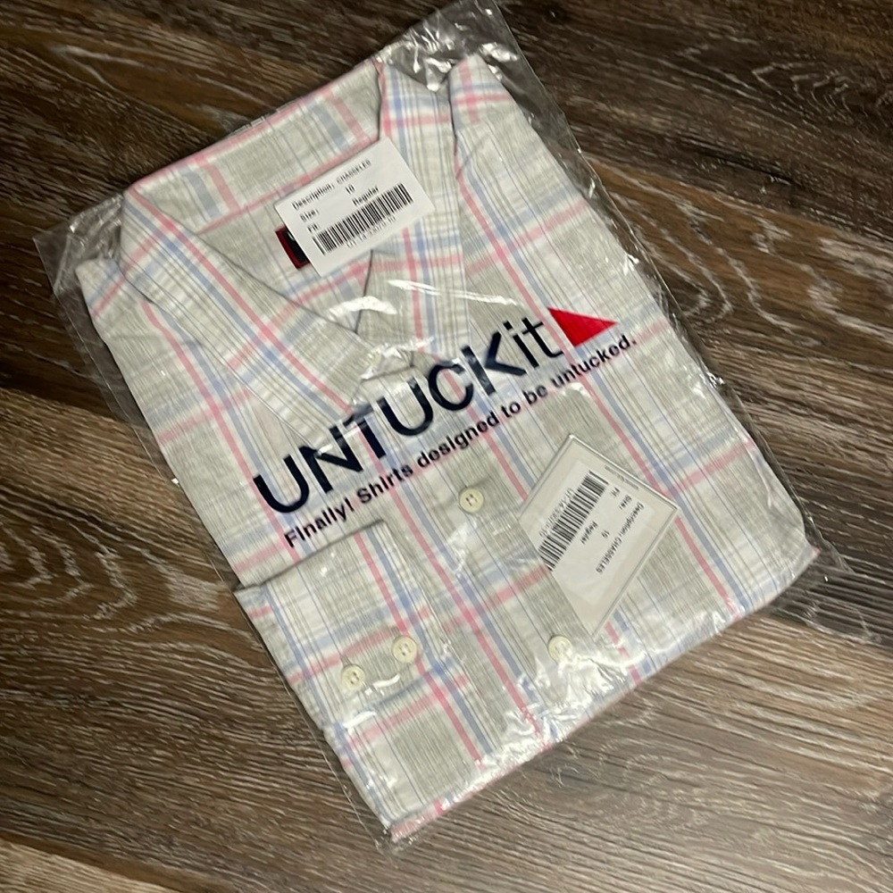 UNTUCKit Womens Button-Down Shirt in White with Pink & Light Green Plaid